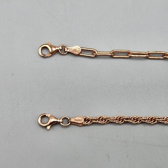 Rose Gold Tone Sterling Silver Bracelet Set 4 Chains Heart Charms 925 Italy NEW - Picture 3 of 12